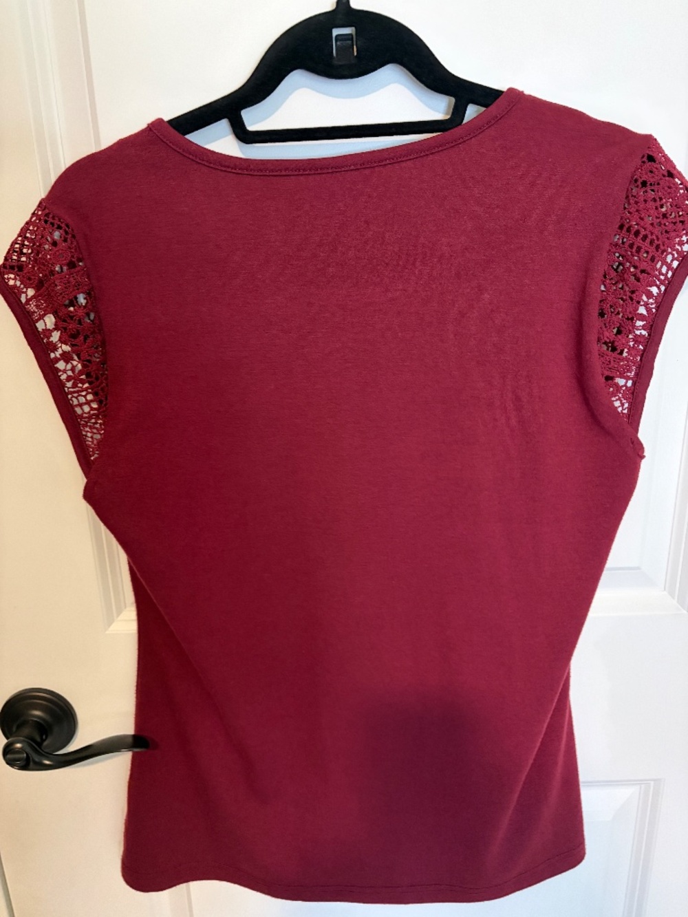 Short Sleeve Blouse in Maroon with crochet detail - Picture 2 of 5